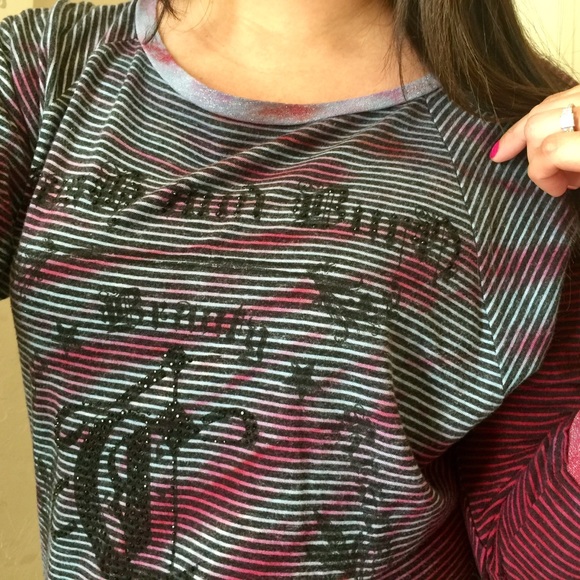 Crash and burn dye embellished 3/4 sleeve tee S - Picture 5 of 7